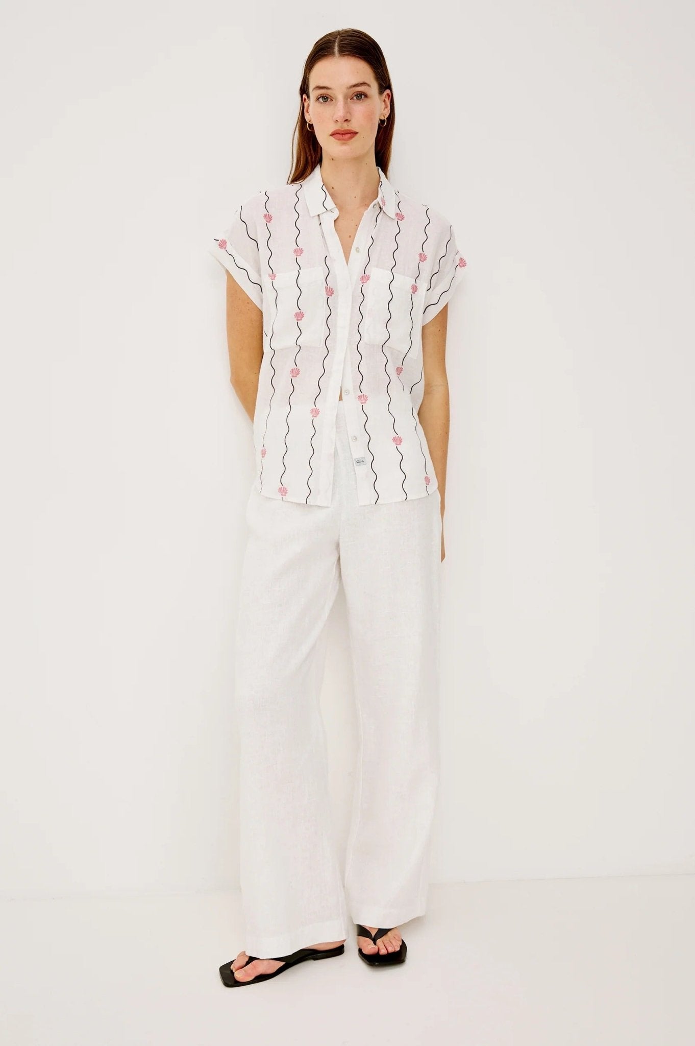 Young Ideas/Henmores - Cito Striped Double Pocket Cap Sleeve Shirt - White Seashells - XS