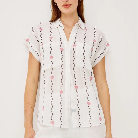 Young Ideas/Henmores - Cito Striped Double Pocket Cap Sleeve Shirt - White Seashells - XS
