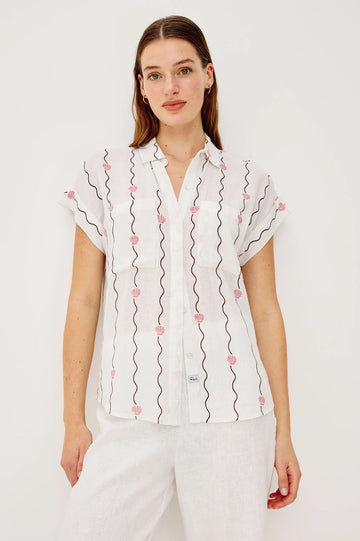 Young Ideas/Henmores - Cito Striped Double Pocket Cap Sleeve Shirt - White Seashells - XS