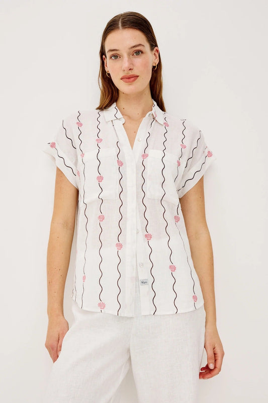 Young Ideas/Henmores - Cito Striped Double Pocket Cap Sleeve Shirt - White Seashells - XS