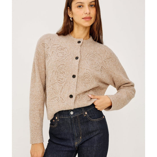 Young Ideas/Henmores - Coralee Rose Embroidered Cardigan - sand - XS