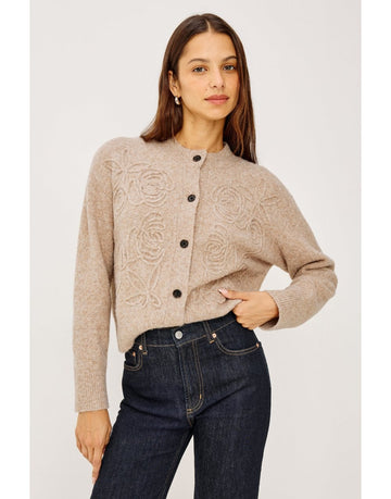 Young Ideas/Henmores - Coralee Rose Embroidered Cardigan - sand - XS