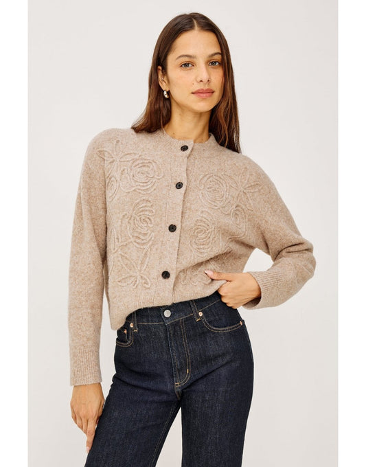 Young Ideas/Henmores - Coralee Rose Embroidered Cardigan - sand - XS