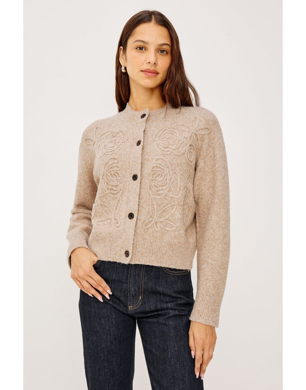 Young Ideas/Henmores - Coralee Rose Embroidered Cardigan - sand - XS