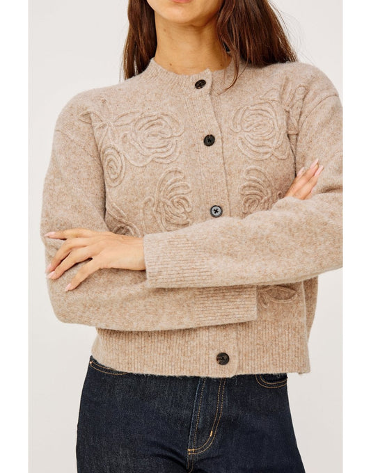 Young Ideas/Henmores - Coralee Rose Embroidered Cardigan - sand - XS