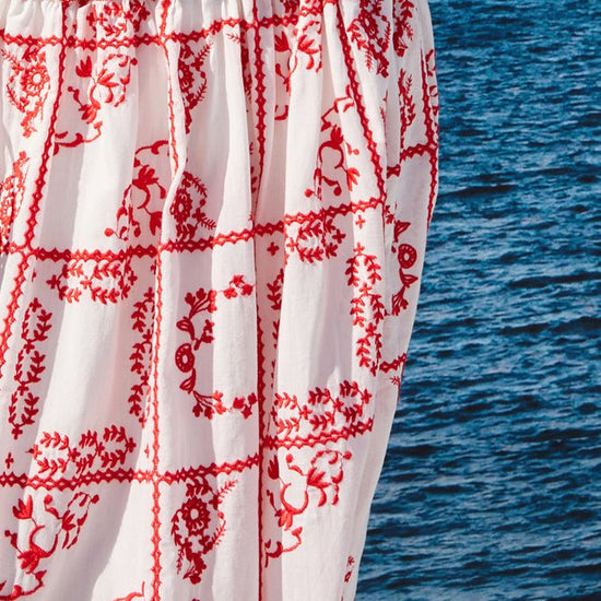 Young Ideas & Henmores -Dax Embroidered Midi Skirt -8731 Red/White -XS