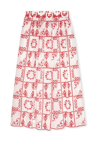 Young Ideas & Henmores -Dax Embroidered Midi Skirt -8731 Red/White -XS