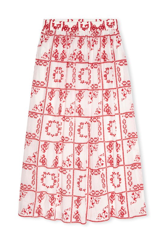 Young Ideas & Henmores -Dax Embroidered Midi Skirt -8731 Red/White -XS