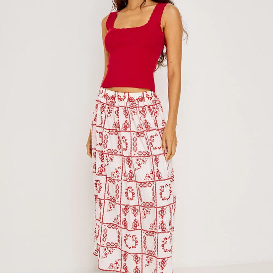 Young Ideas & Henmores -Dax Embroidered Midi Skirt -8731 Red/White -XS