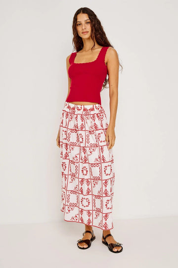 Young Ideas & Henmores -Dax Embroidered Midi Skirt -8731 Red/White -XS