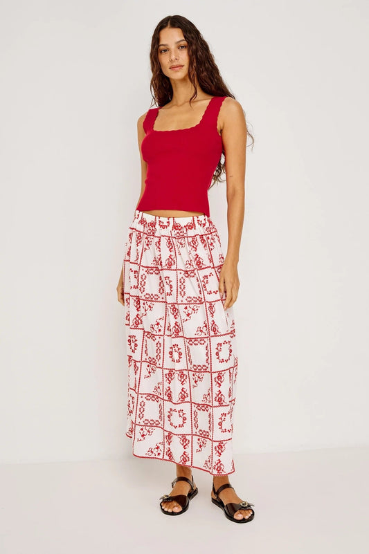 Young Ideas & Henmores -Dax Embroidered Midi Skirt -8731 Red/White -XS