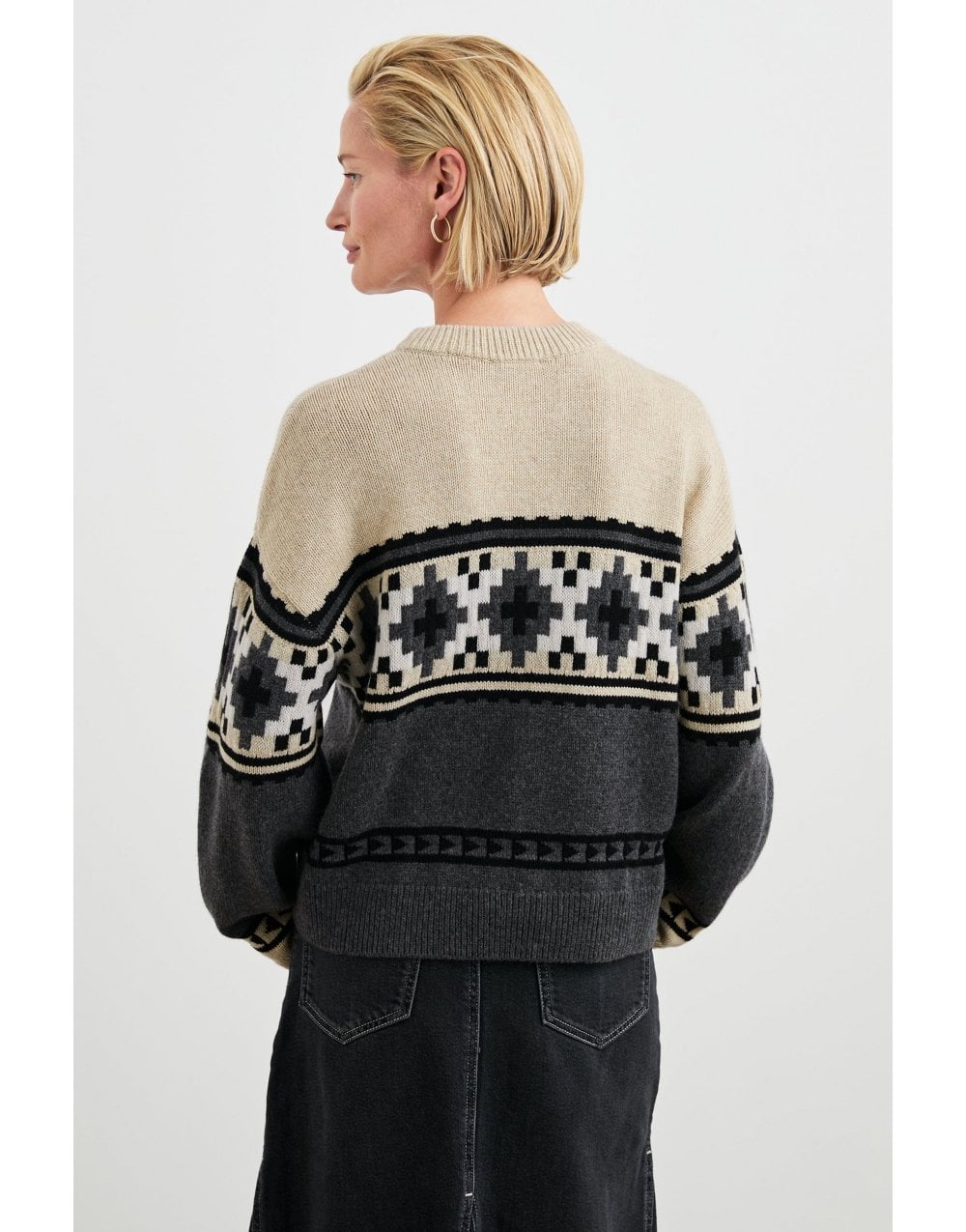 Young Ideas/Henmores - Emma Heather Fairisle Jumper - Cream/Grey - S