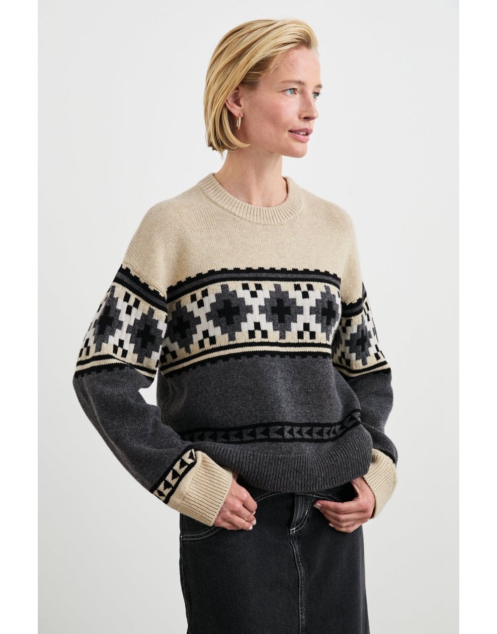Young Ideas/Henmores - Emma Heather Fairisle Jumper - Cream/Grey - S
