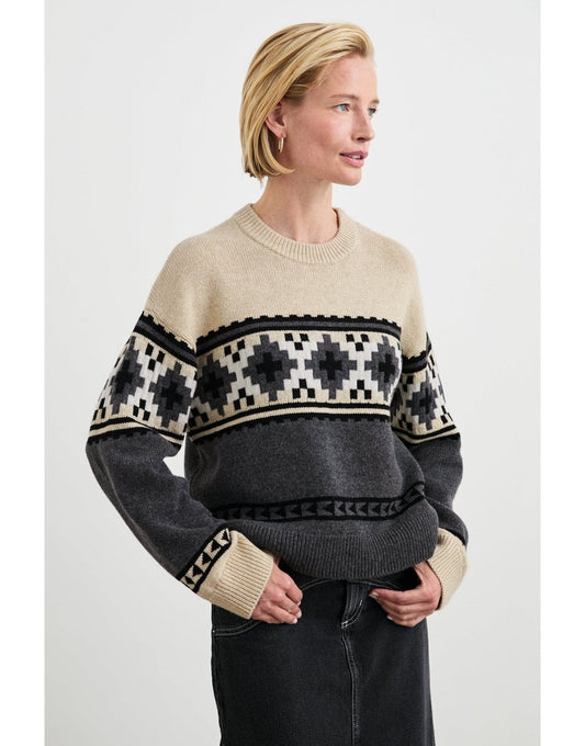 Young Ideas/Henmores - Emma Heather Fairisle Jumper - Cream/Grey - S