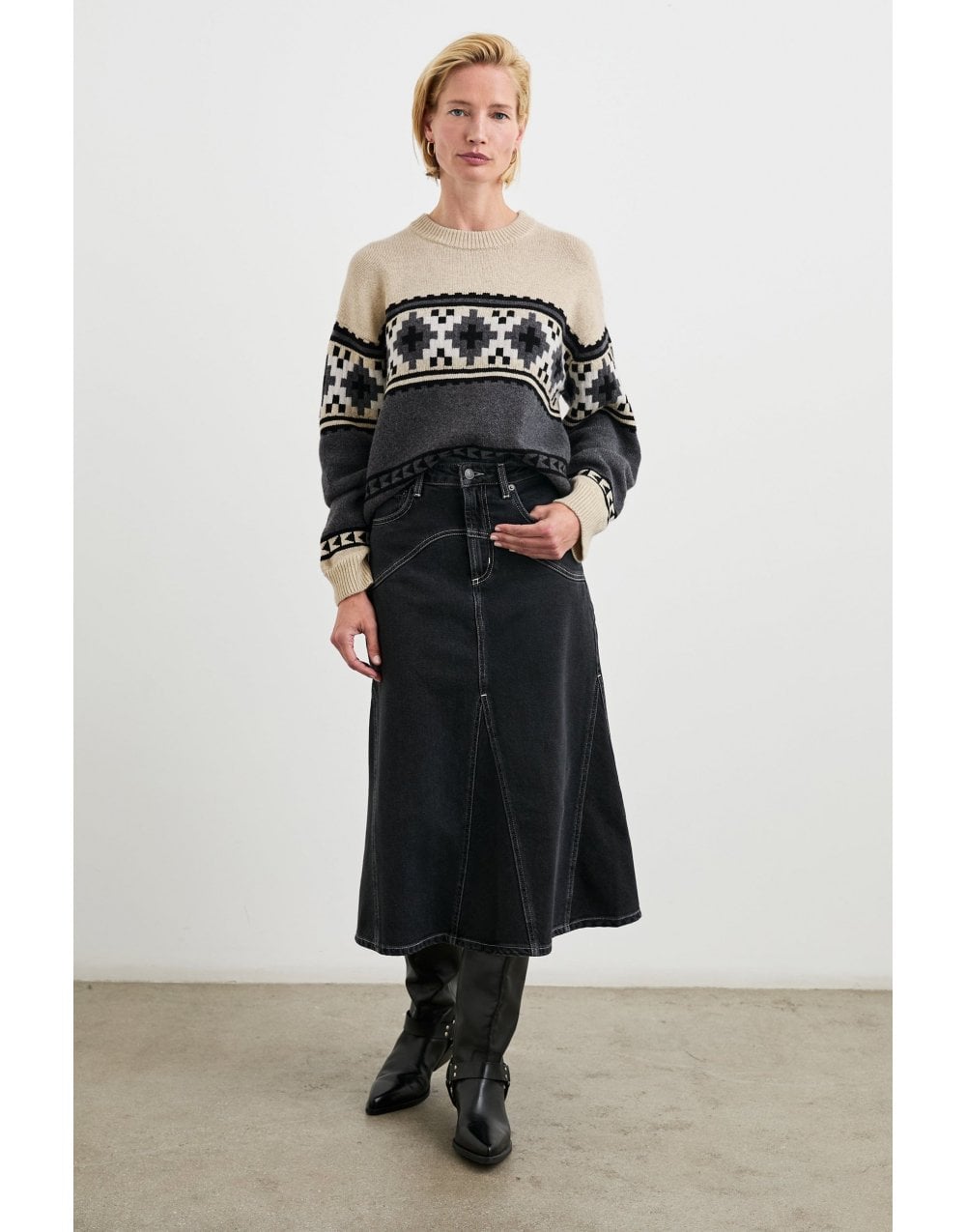 Young Ideas/Henmores - Emma Heather Fairisle Jumper - Cream/Grey - S