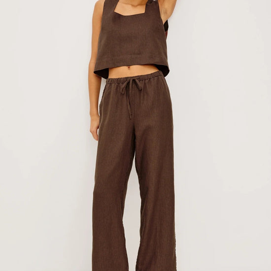 Young Ideas/Henmores - Emmie Drawstring Relaxed Linen Trousers - Espresso - XS