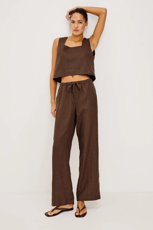 Young Ideas/Henmores - Emmie Drawstring Relaxed Linen Trousers - Espresso - XS