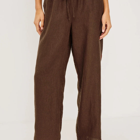 Young Ideas/Henmores - Emmie Drawstring Relaxed Linen Trousers - Espresso - XS