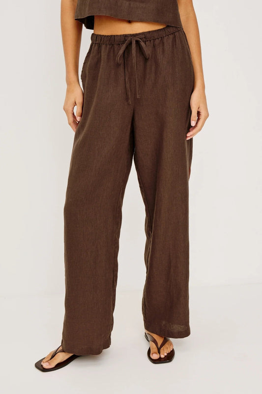 Young Ideas/Henmores - Emmie Drawstring Relaxed Linen Trousers - Espresso - XS