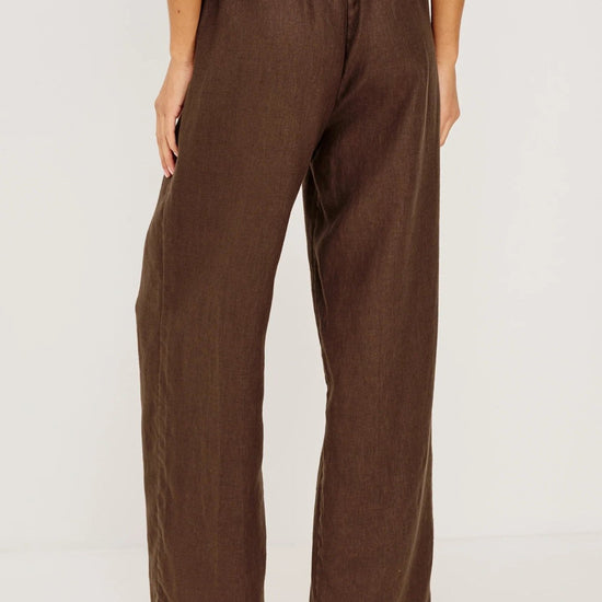 Young Ideas/Henmores - Emmie Drawstring Relaxed Linen Trousers - Espresso - XS