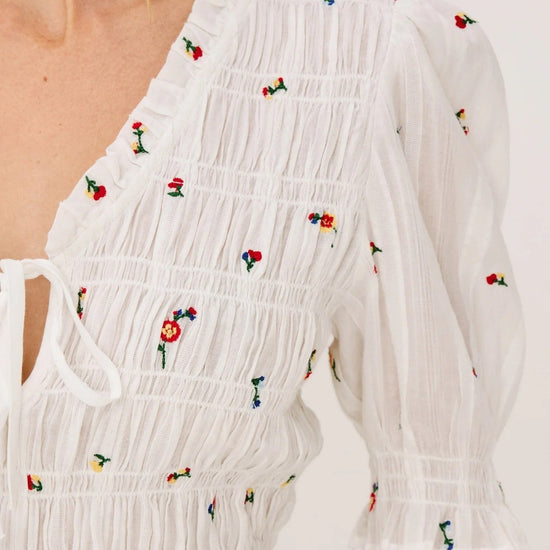 Young Ideas & Henmores -Fontaine Wildflowers Ruched Top -8760 White -XS