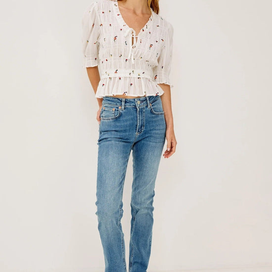 Young Ideas & Henmores -Fontaine Wildflowers Ruched Top -8760 White -XS