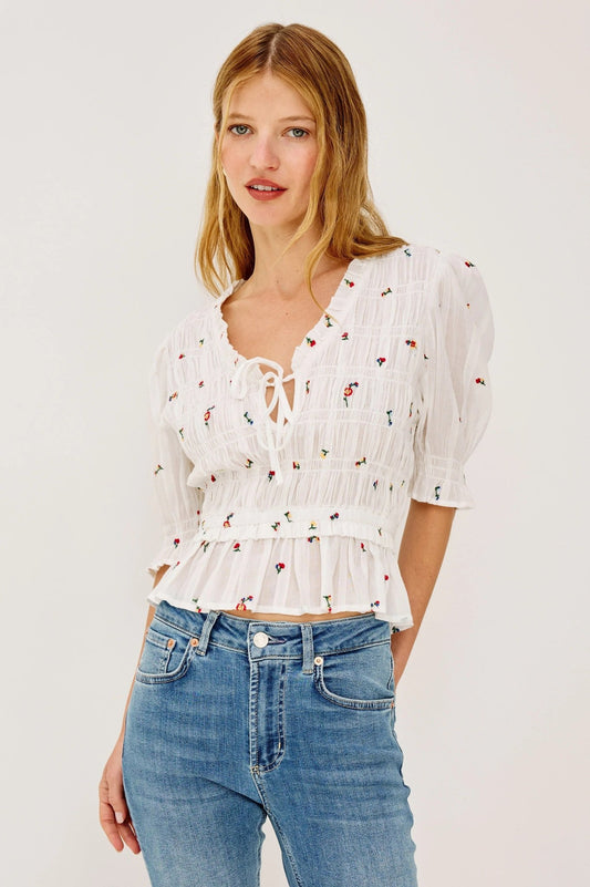 Young Ideas & Henmores -Fontaine Wildflowers Ruched Top -8760 White -XS