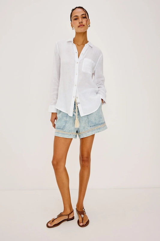 Young Ideas & Henmores -Foster Blanket Stitch Shorts -8716 Bleached Indigo -XS