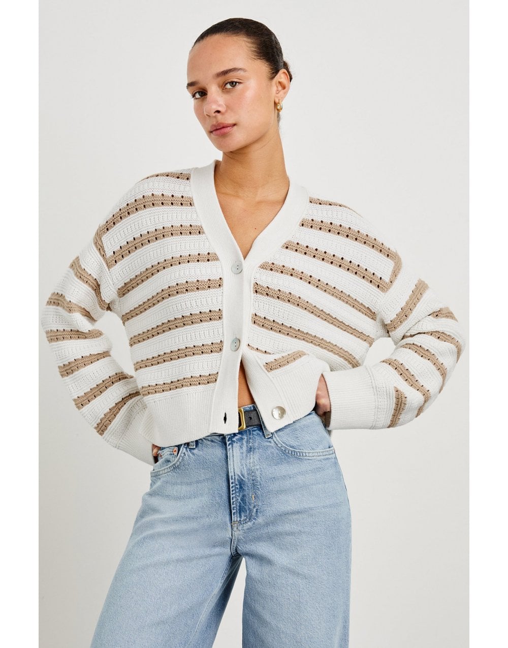 Young Ideas/Henmores - Geneva Striped Cardigan - Ivory Oat Stripe - XS