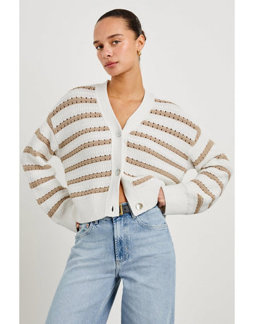 Young Ideas/Henmores - Geneva Striped Cardigan - Ivory Oat Stripe - XS