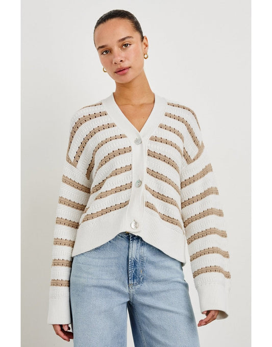 Young Ideas/Henmores - Geneva Striped Cardigan - Ivory Oat Stripe - XS
