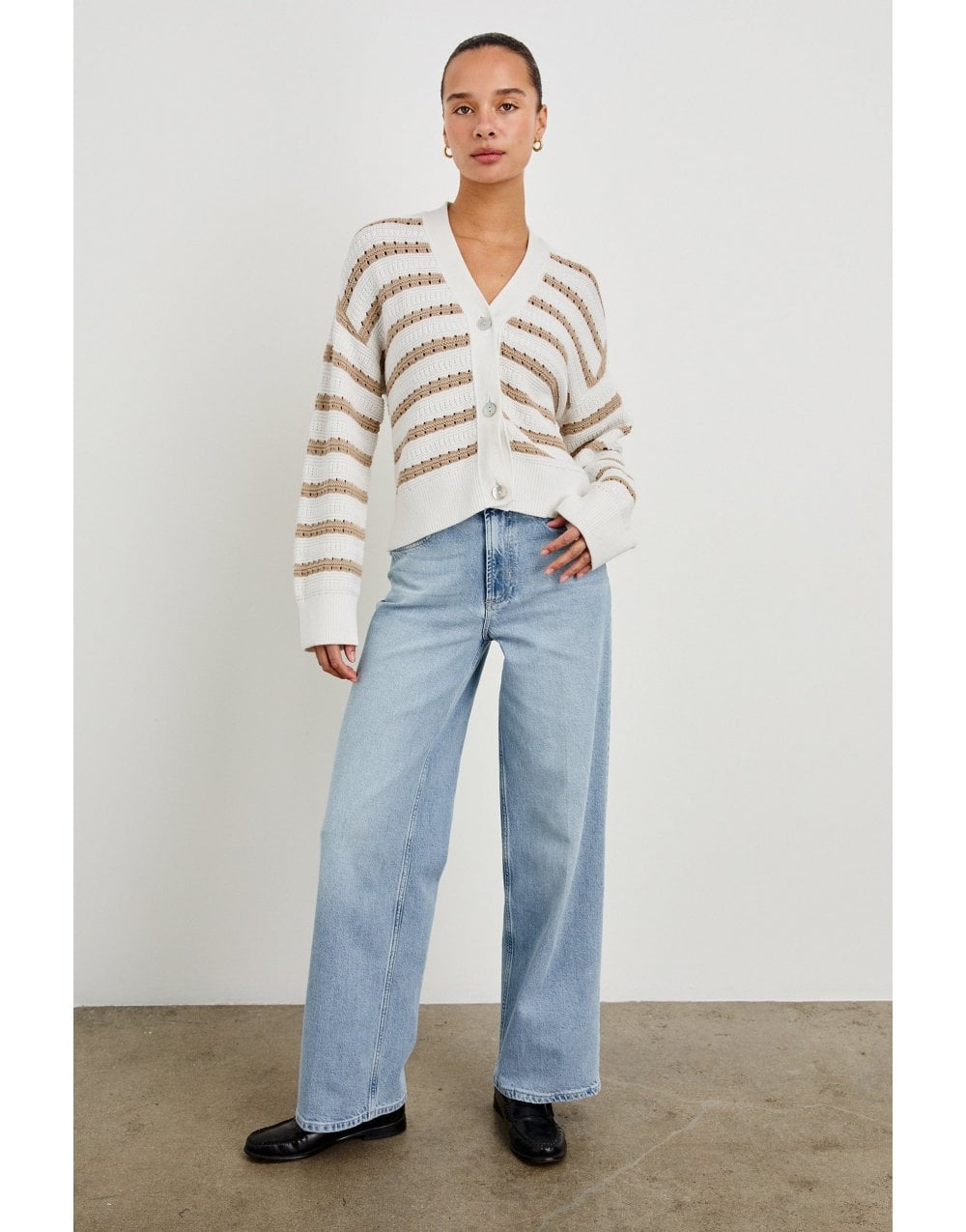 Young Ideas/Henmores - Geneva Striped Cardigan - Ivory Oat Stripe - XS