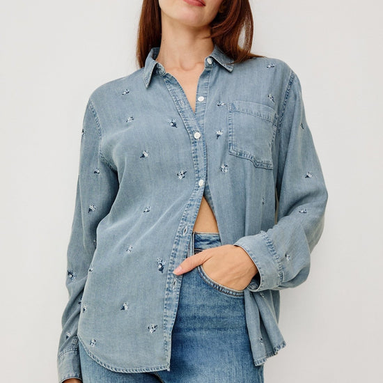 Young Ideas & Henmores - Ingrid Embroidered Denim Shirt - Blue Blossoms - XS
