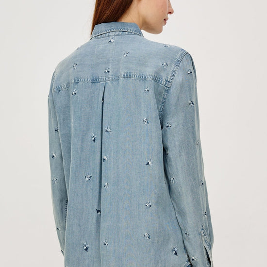 Young Ideas & Henmores - Ingrid Embroidered Denim Shirt - Blue Blossoms - XS