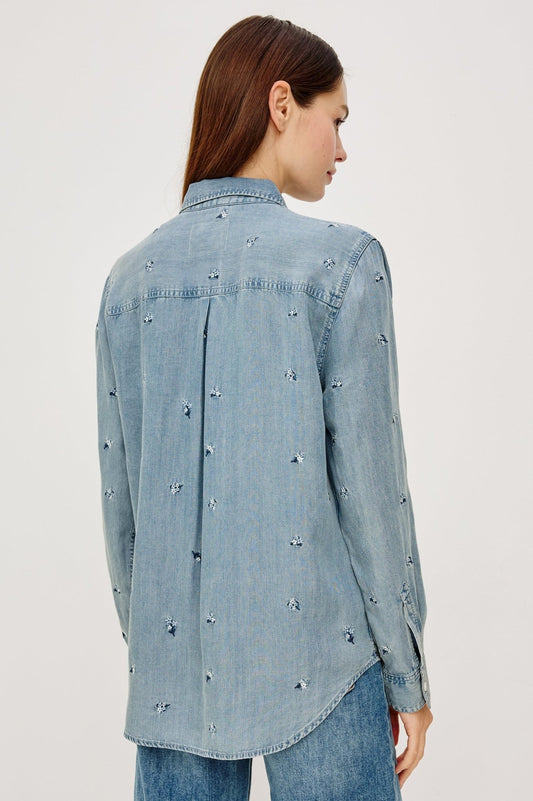 Young Ideas & Henmores - Ingrid Embroidered Denim Shirt - Blue Blossoms - XS