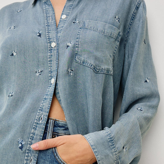 Young Ideas & Henmores - Ingrid Embroidered Denim Shirt - Blue Blossoms - XS