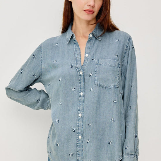 Young Ideas & Henmores - Ingrid Embroidered Denim Shirt - Blue Blossoms - XS