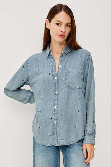 Young Ideas & Henmores - Ingrid Embroidered Denim Shirt - Blue Blossoms - XS