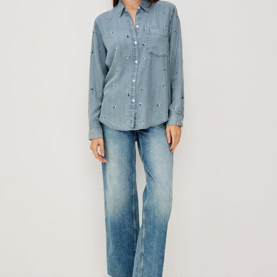 Young Ideas & Henmores - Ingrid Embroidered Denim Shirt - Blue Blossoms - XS