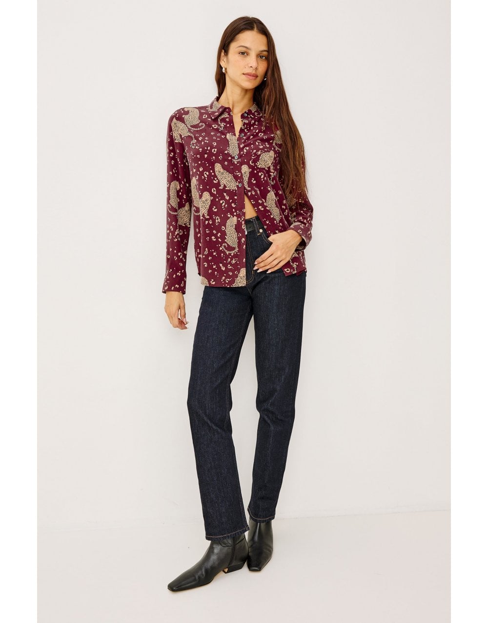 Young Ideas/Henmores - Kate Oxblood Leopard Shirt - Oxblood Leopard - S