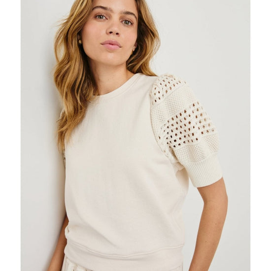 Young Ideas/Henmores - Kimberly Crochet Sleeve Sweatshirt - oat - XS