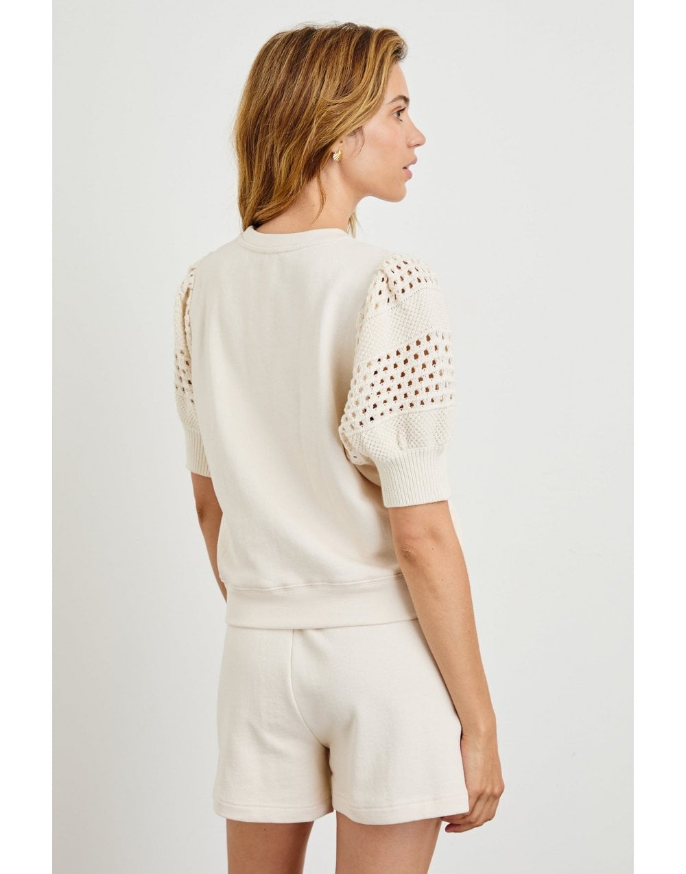 Young Ideas/Henmores - Kimberly Crochet Sleeve Sweatshirt - oat - XS