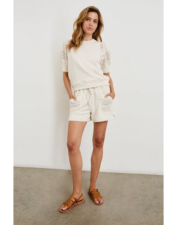 Young Ideas/Henmores - Kimberly Crochet Sleeve Sweatshirt - oat - XS