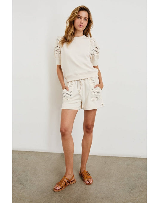 Young Ideas/Henmores - Kimberly Crochet Sleeve Sweatshirt - oat - XS