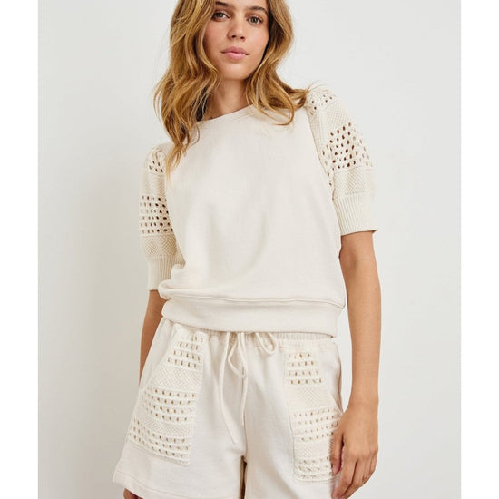 Young Ideas/Henmores - Kimberly Crochet Sleeve Sweatshirt - oat - XS