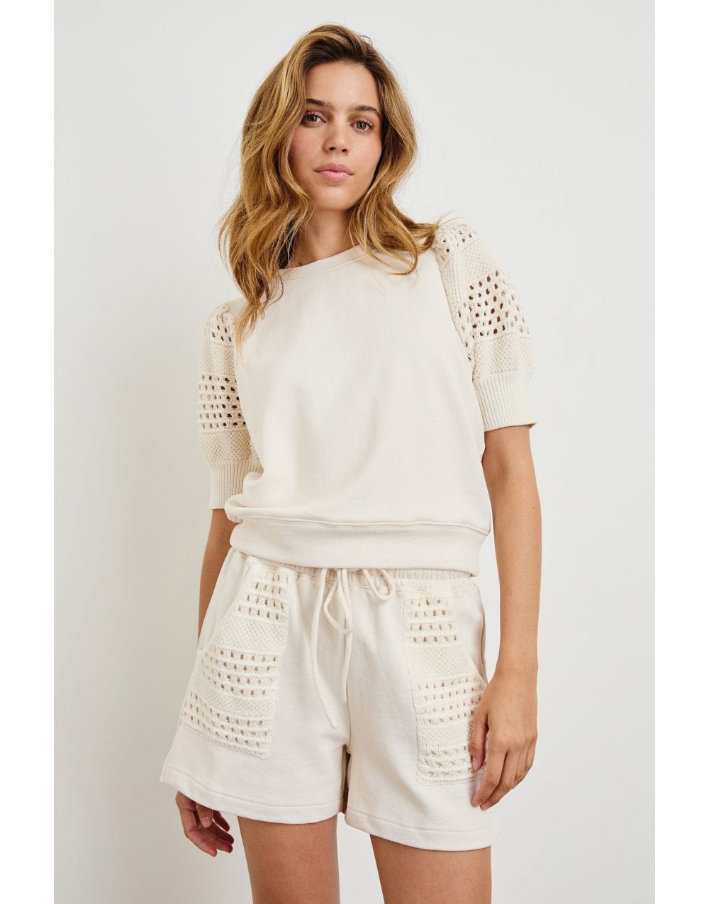 Young Ideas/Henmores - Kimberly Crochet Sleeve Sweatshirt - oat - XS