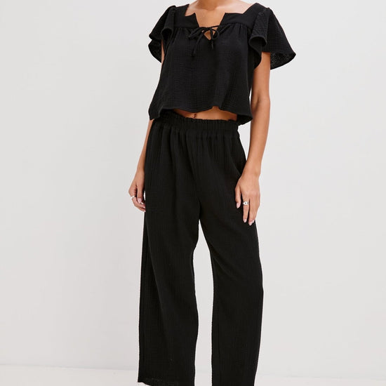 Young Ideas & Henmores - Leon Crop Trousers - Black Gauze - XS