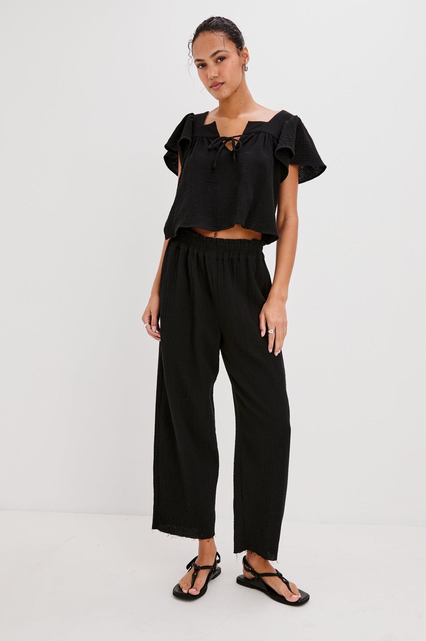 Young Ideas & Henmores - Leon Crop Trousers - Black Gauze - XS