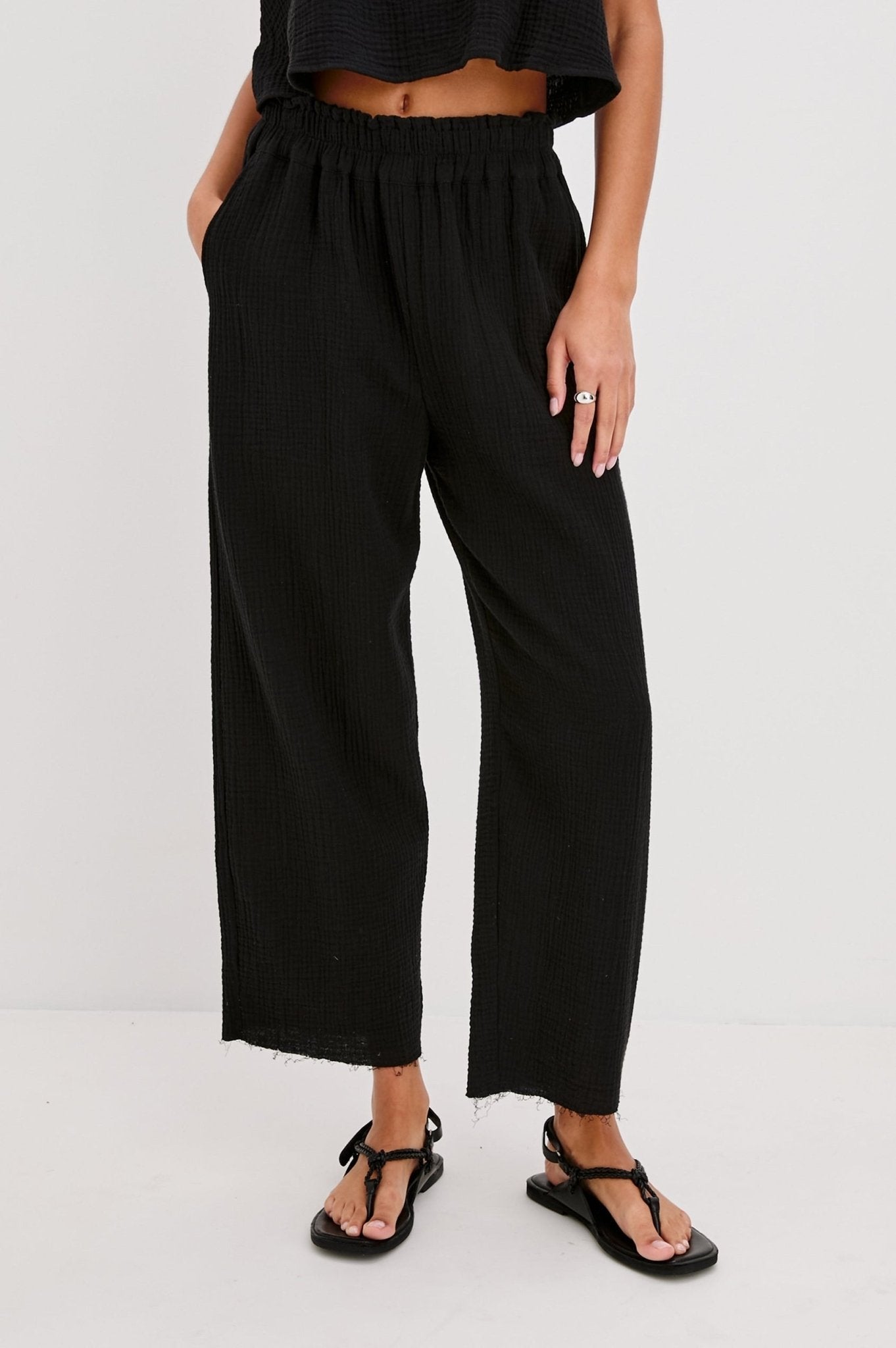 Young Ideas & Henmores - Leon Crop Trousers - Black Gauze - XS