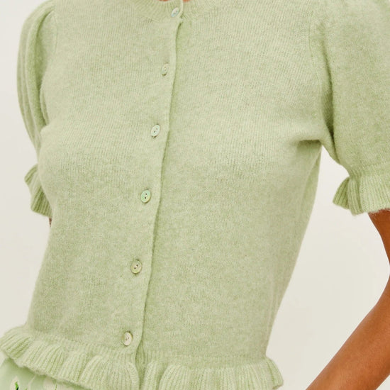 Young Ideas/Henmores - Lora Frilled Short Sleeve Knitted Cardigan - Julep Green - XS